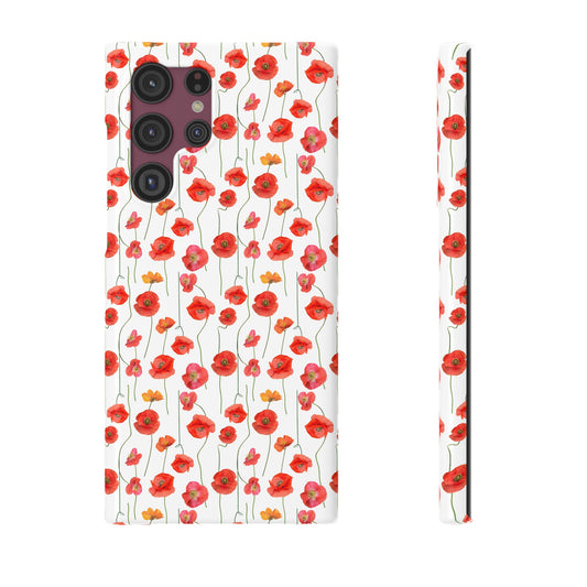 Vivid Elegance: Bright Red Poppies on a White Background Samsung Slim Cases