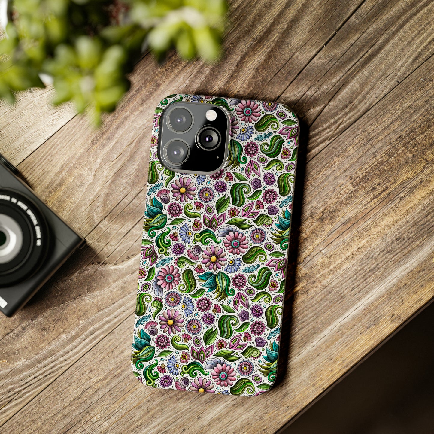 Purple & Pink Daisy Floral Print Iphone 15-12 Slim Phone Case