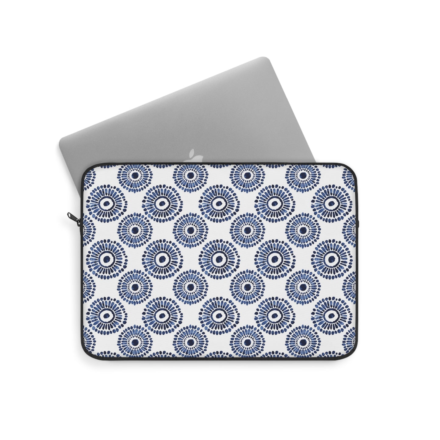 Indigo Sunburst Simple Folk-Inspired Dot Pattern Design Laptop or Ipad Protective Sleeve 3 Sizes Available