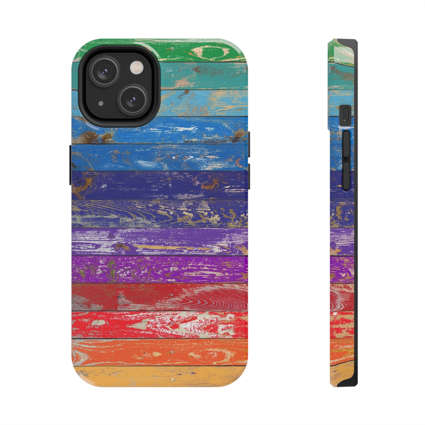 Rainbow Wood Planks Iphone Tough Phone Case