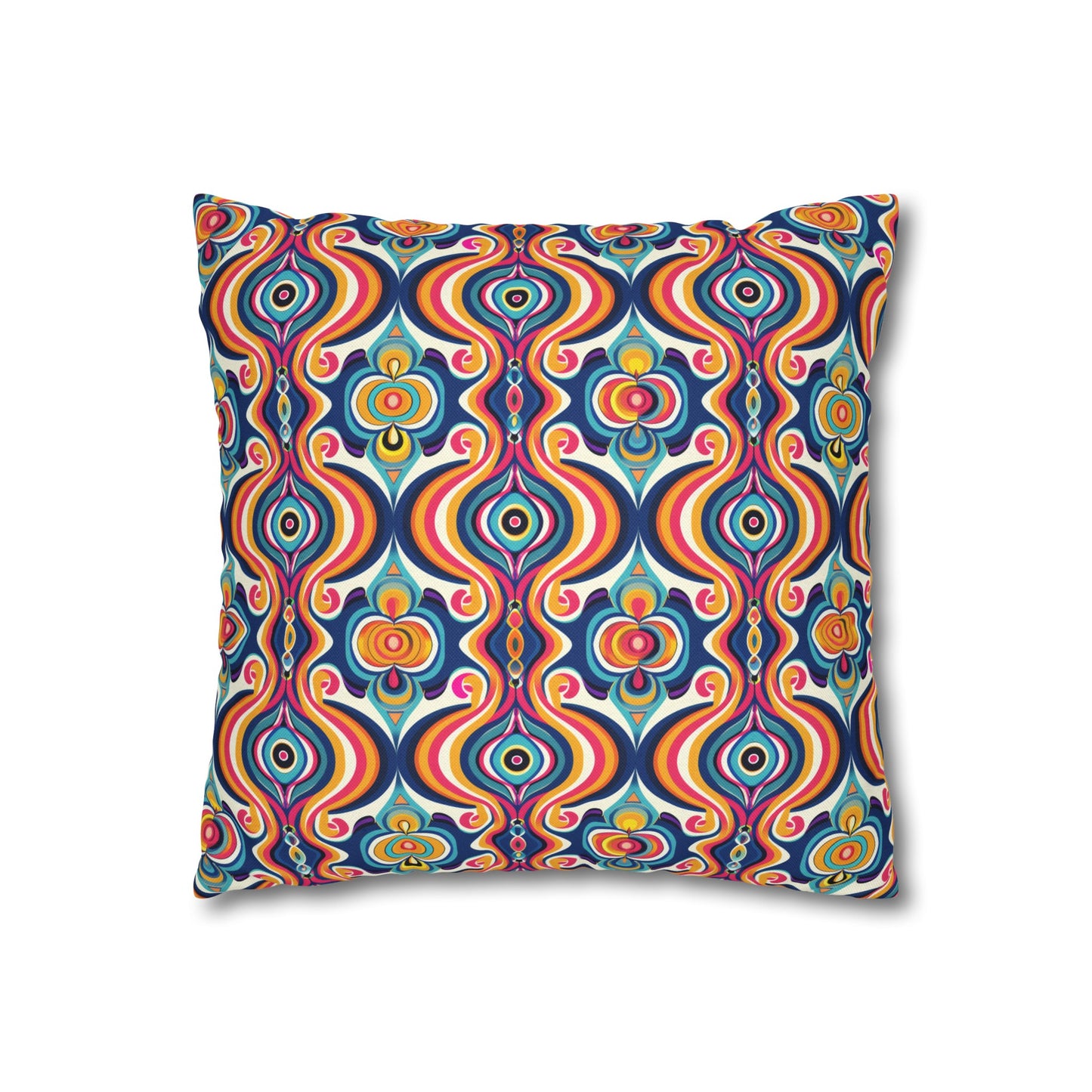 Vibrant Retro Waves with Colorful Geometric Pattern Spun Polyester Square Pillowcase 3 Sizes