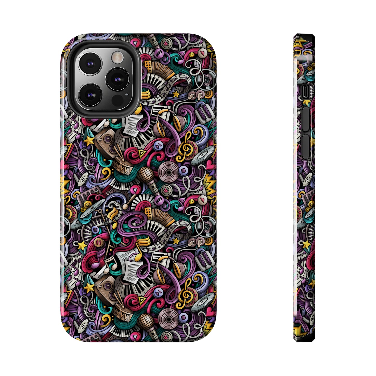 Musical Notes, Sheet Music, Swirls Cartoon Design Iphone Tough Phone Case