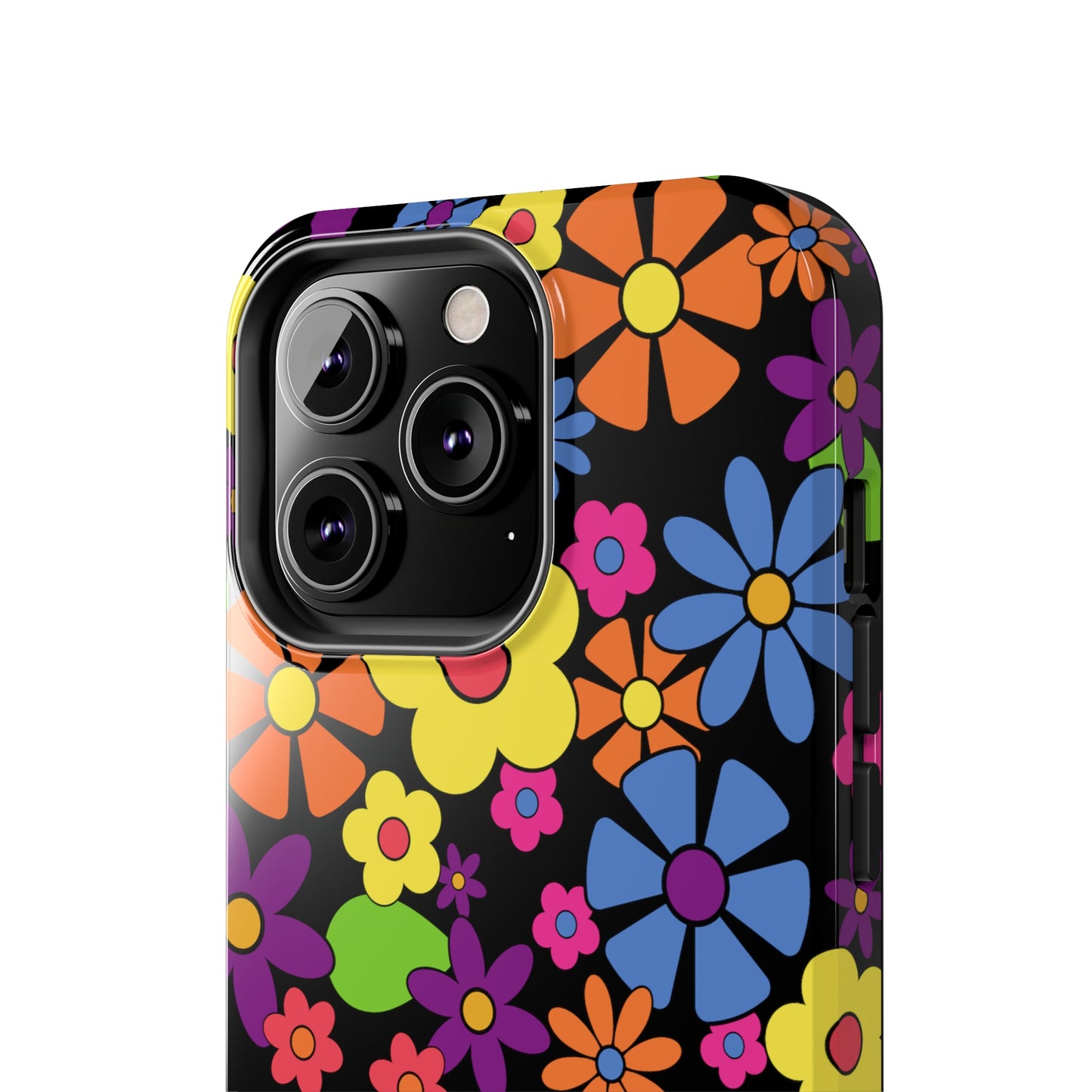 Flower Power Design on Black Background Iphone Tough Phone Case