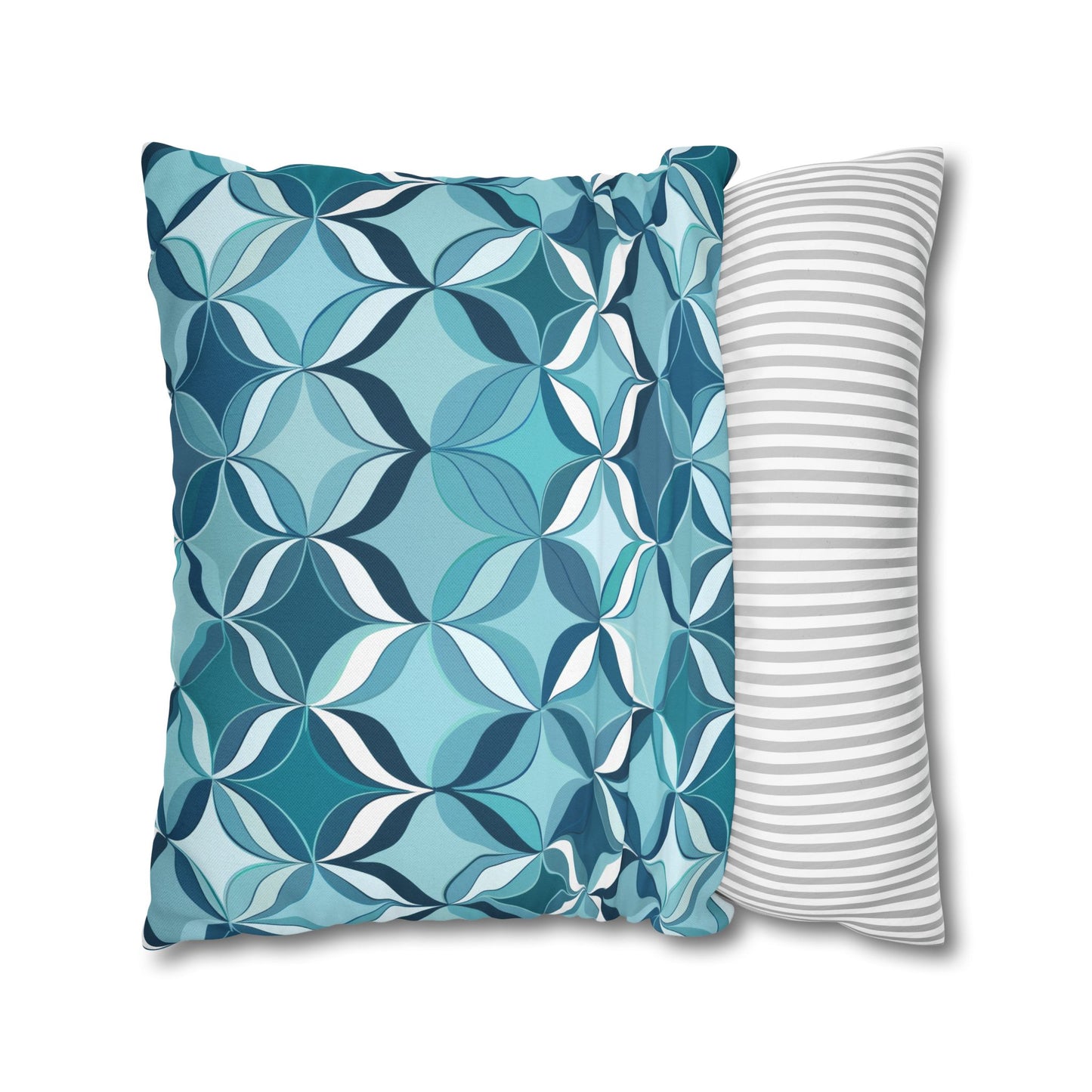 Modern Chic Aqua and Cream Geometric Pattern Spun Polyester Square Pillowcase 4 Sizes