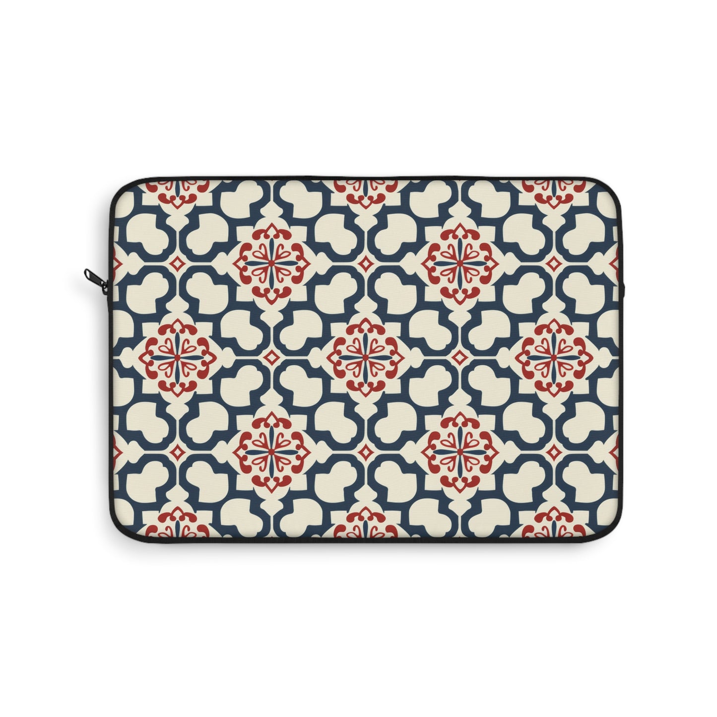 Traditional Korean Elegance in Bold Red and Navy Geometric Tile Pattern Laptop or Ipad Protective Sleeve 3 Sizes Available