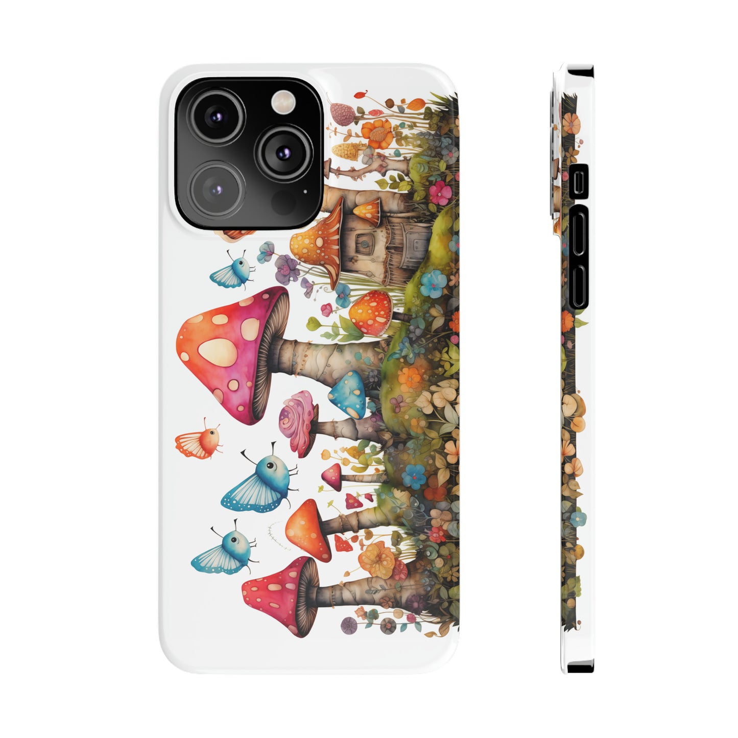 Enchanting Mushroom Cottage Adorned with Butterflies and Toadstools Iphone 15-12 Slim Phone Case