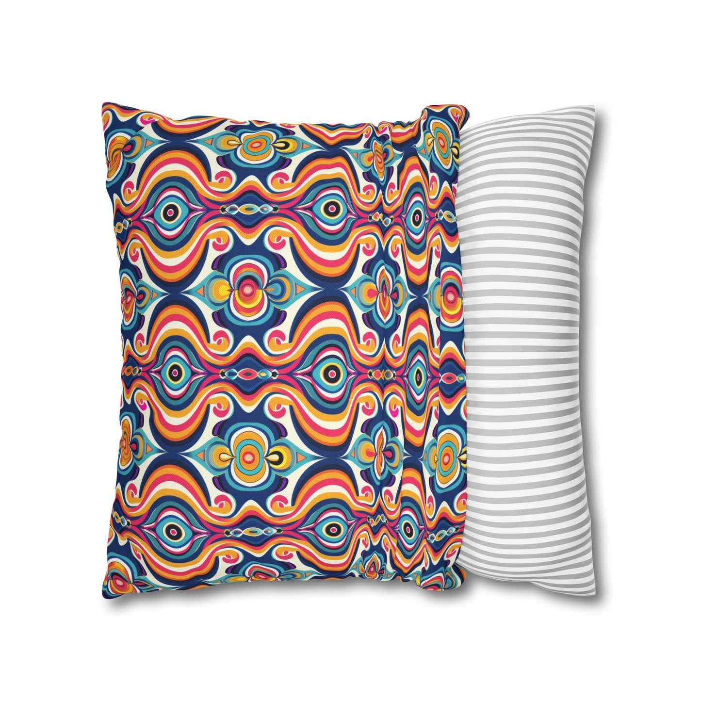 Vibrant Retro Waves with Colorful Geometric Pattern Spun Polyester Square Pillowcase 3 Sizes