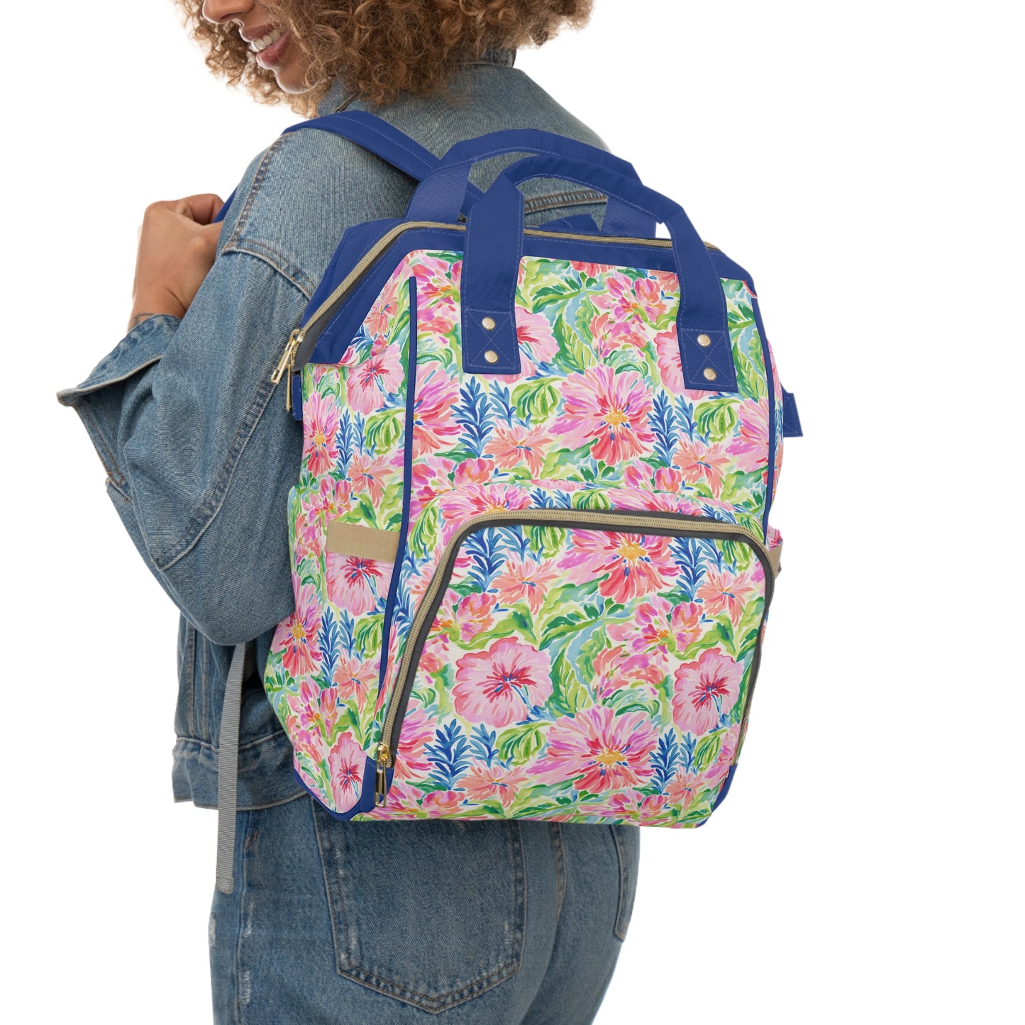 Pastel Oasis: Watercolor Hibiscus Flowers and Palms in Soft Hues Multifunctional Diaper Backpack