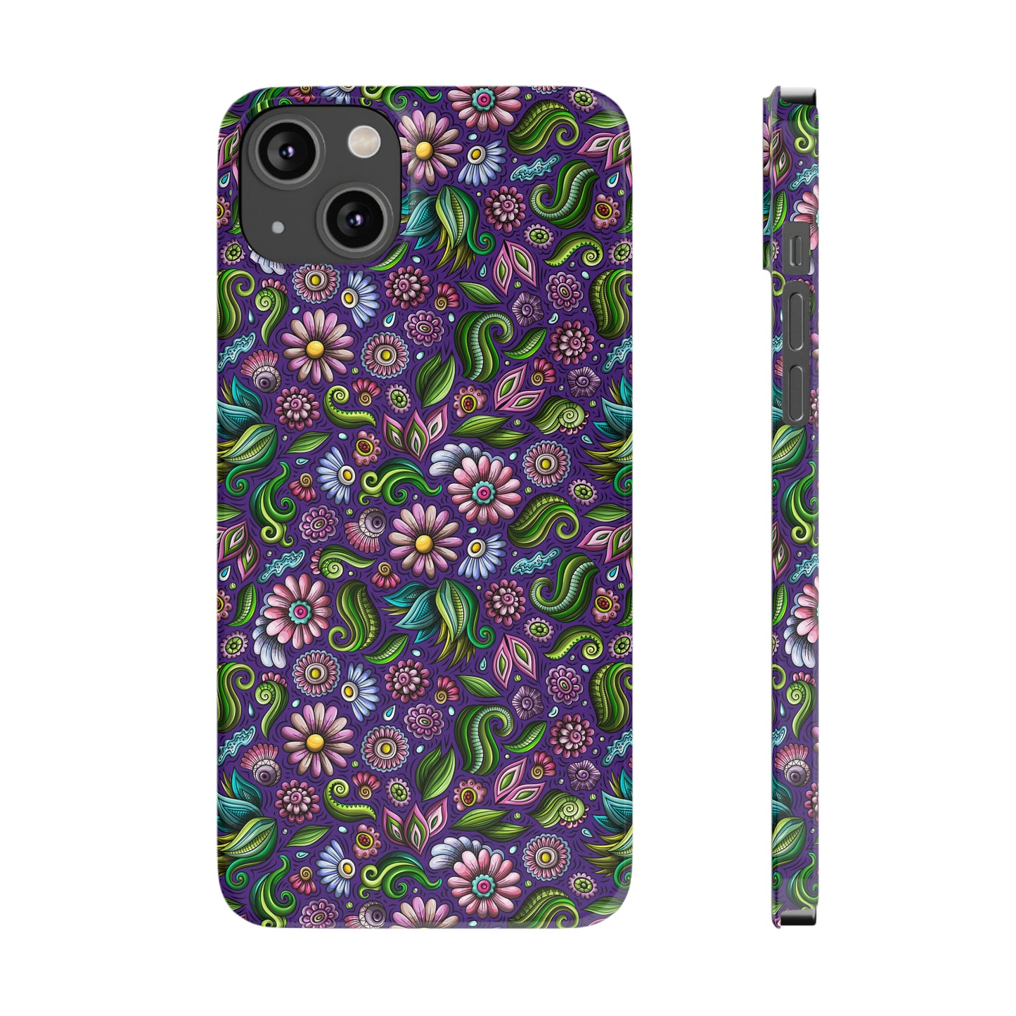 Purple & Pink Daisy Floral Print Purple Background Iphone 15-12 Slim Phone Case