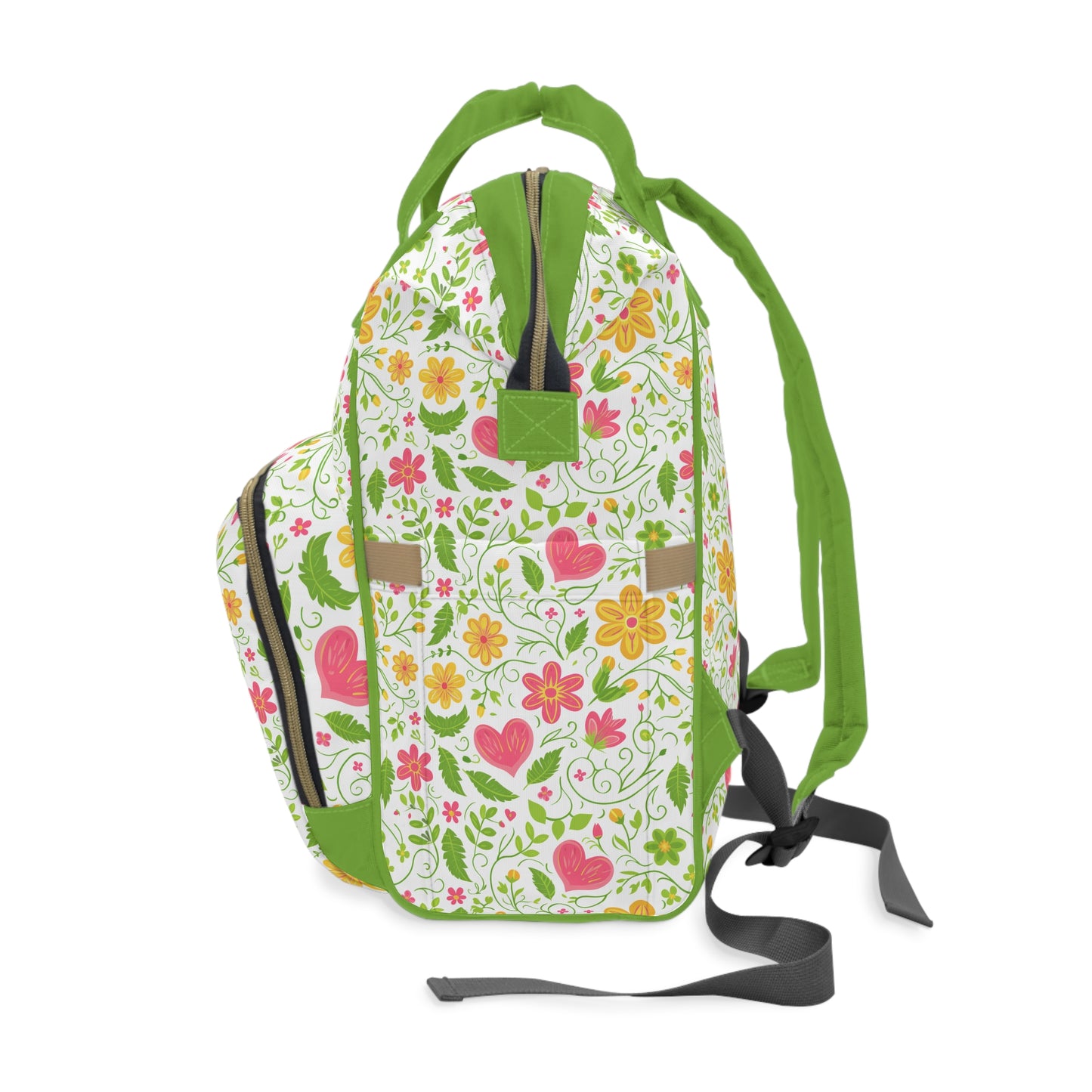 Sunshine Love: Spring Flowers and Hearts in Yellows and Pinks Multifunctional Diaper Backpack