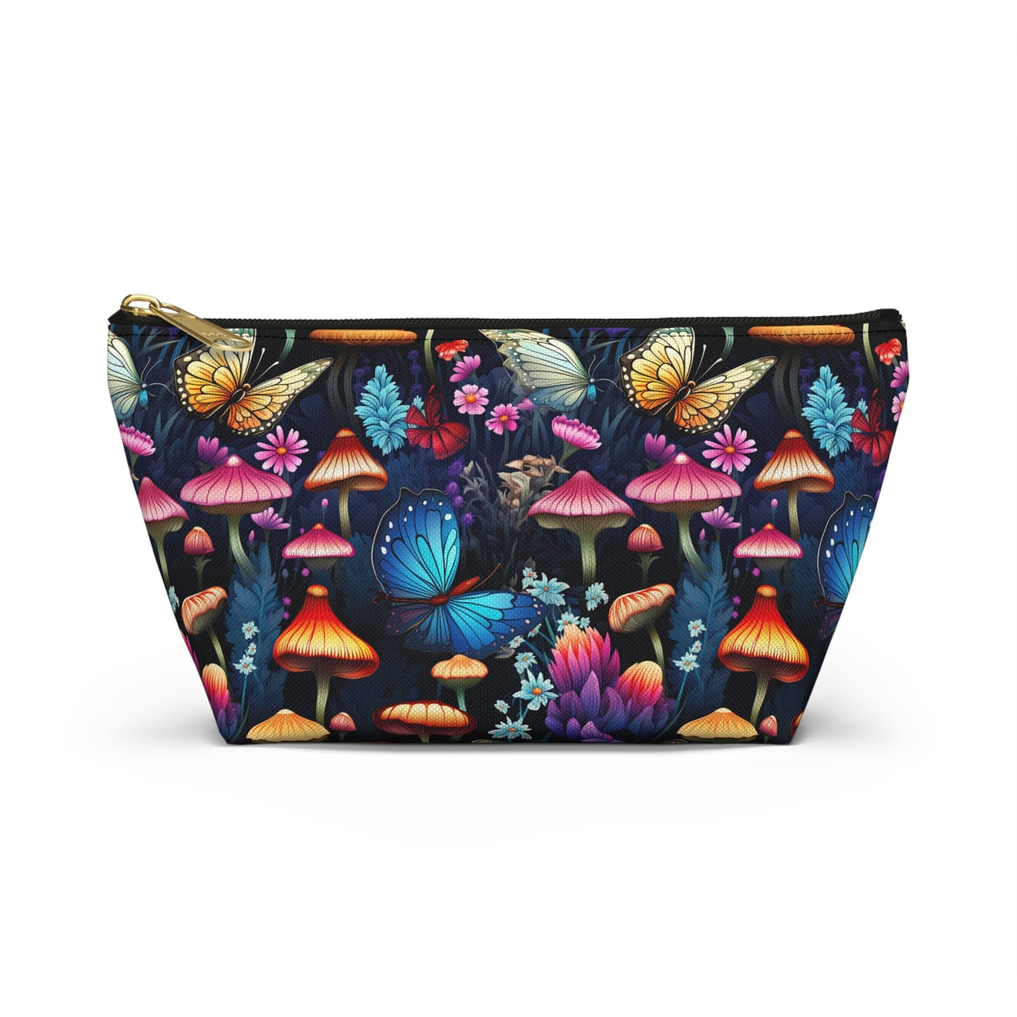 Neon Nocturne: Illuminated Butterfly and Mushroom Silhouettes Against the Night Sky  - Makeup & Accessory Bag 2 Sizes