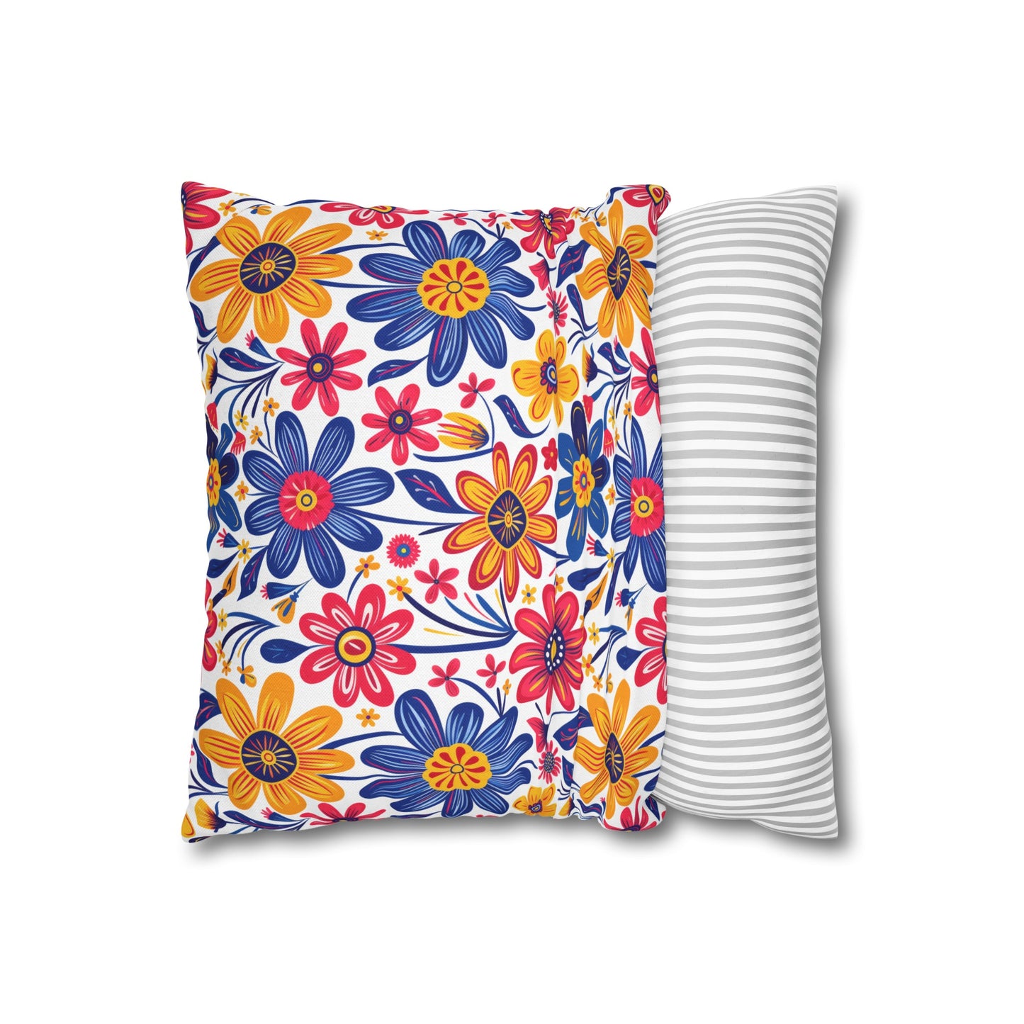 Vivid Blossom Bouquet: Large Hand-Drawn Spring Flowers Bursting with Vibrant Colors Spun Polyester Square Pillowcase 4 Sizes