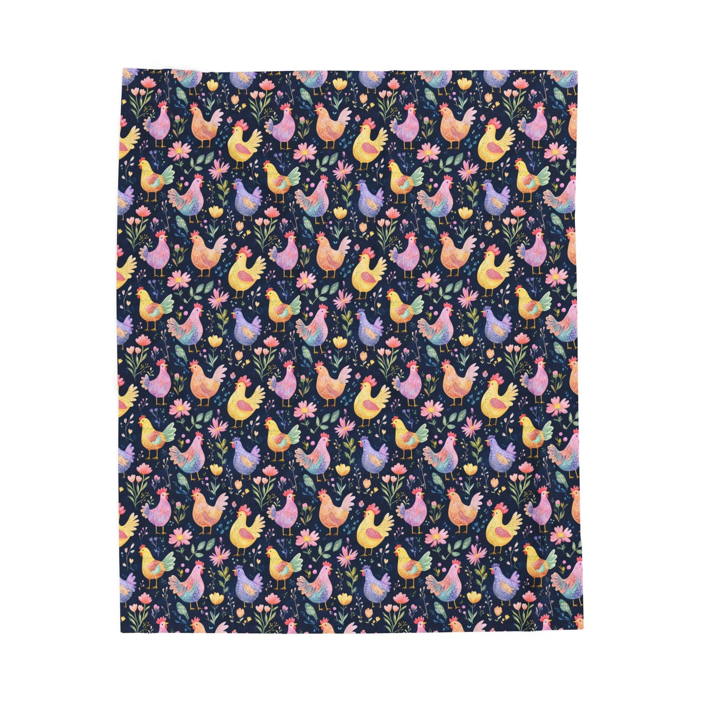 Cute Chicken Farm Flock Springtime Flowers Crazy Chickens Velveteen Plush Blanket 3 Sizes