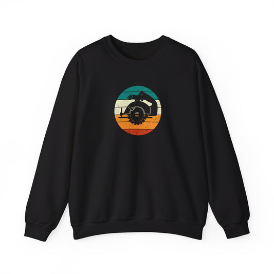 Retro Woodworking Sunset: Carving Memories with Chainsaw Charm - Crewneck Sweatshirt Unisex S-3XL