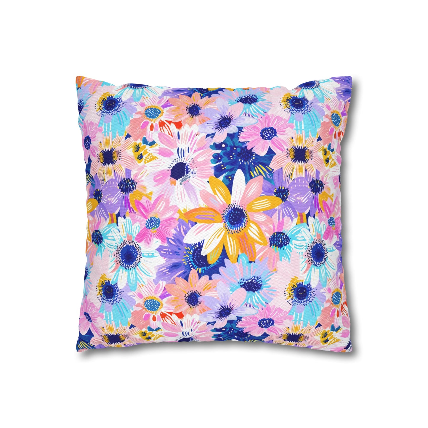 Watercolor Wonderland: Large Colorful Daisies Blooming with Radiance Spun Polyester Square Pillowcase 4 Sizes