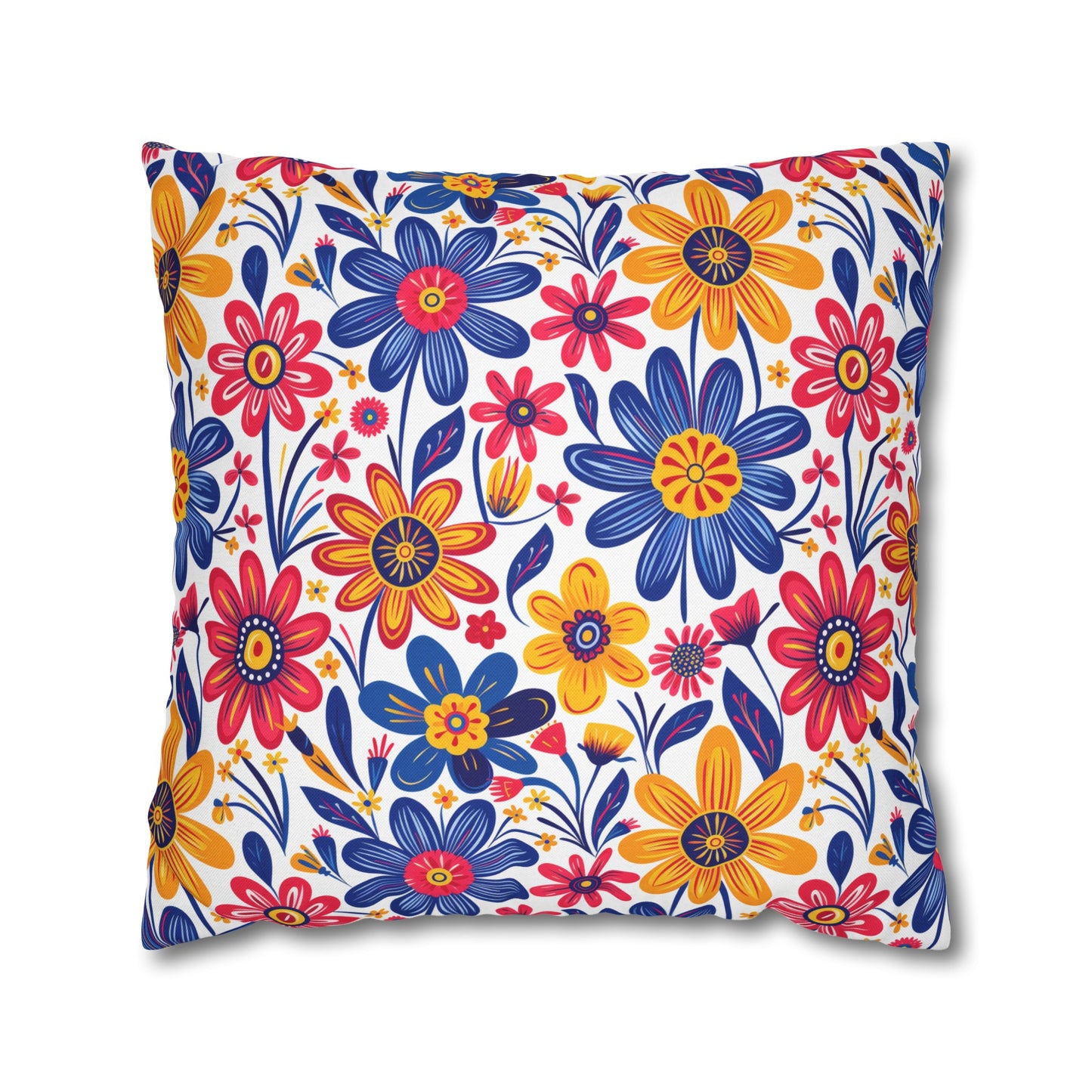 Vivid Blossom Bouquet: Large Hand-Drawn Spring Flowers Bursting with Vibrant Colors Spun Polyester Square Pillowcase 4 Sizes