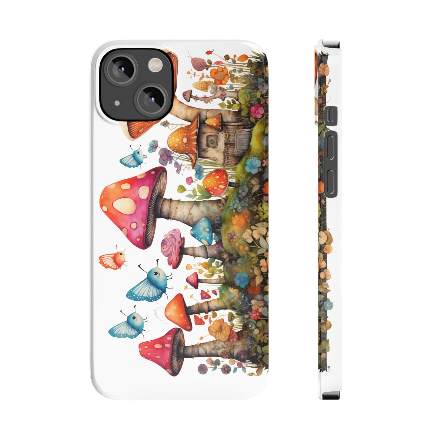 Enchanting Mushroom Cottage Adorned with Butterflies and Toadstools Iphone 15-12 Slim Phone Case