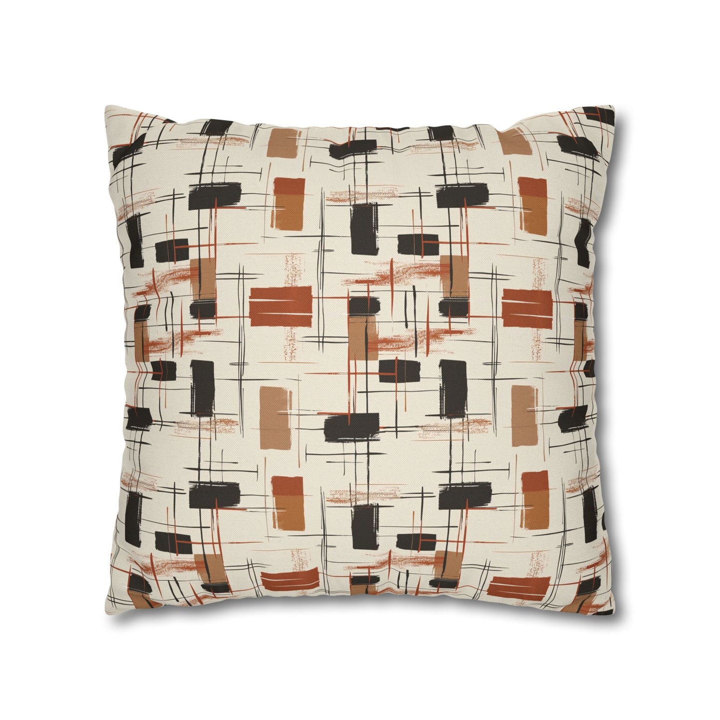 Modern Artistry in Bold and Minimalistic Pattern in a Palette of Black, Dark Orange, and Beige Spun Polyester Square Pillowcase 4 Sizes