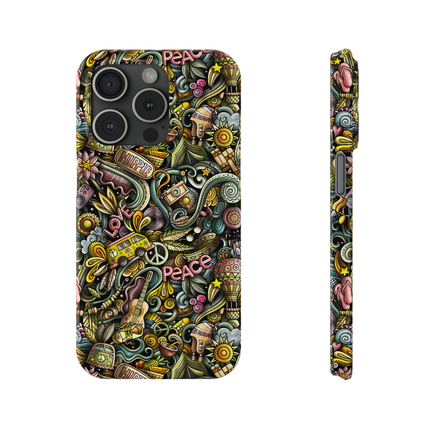 Peace, Love & VW Fun Cartoon Design Iphone 15-12 Slim Phone Case