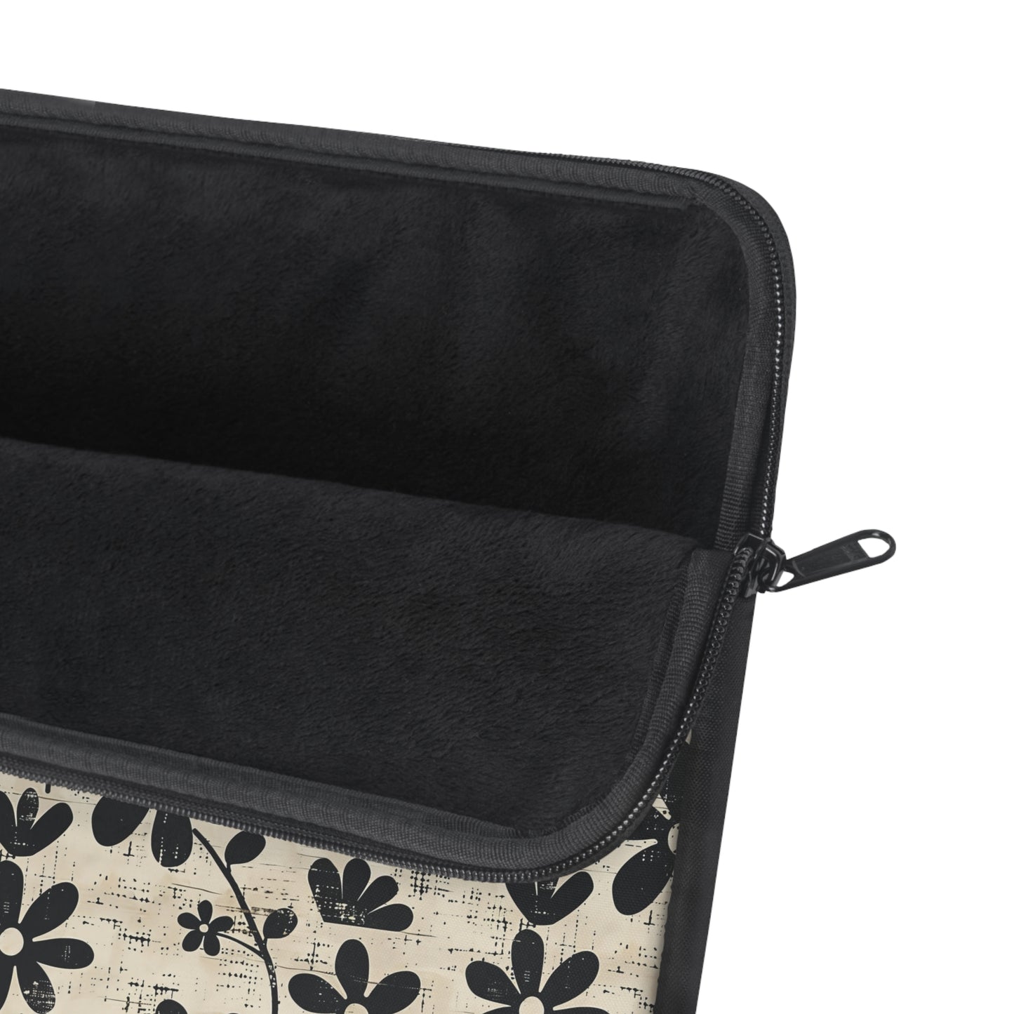 Distressed Black Floral on Beige Background Laptop or Ipad Protective Sleeve 3 Sizes Available