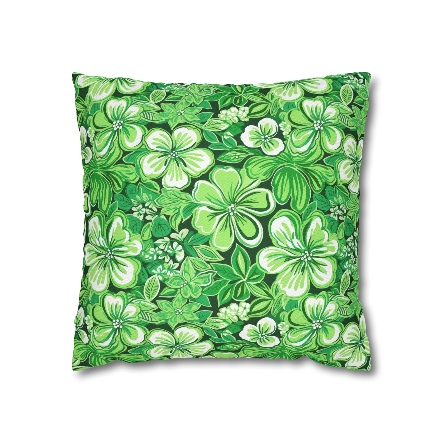 Emerald Essence: Floral Bloom Design in Green Hues Spun Polyester Square Pillowcase 4 Sizes