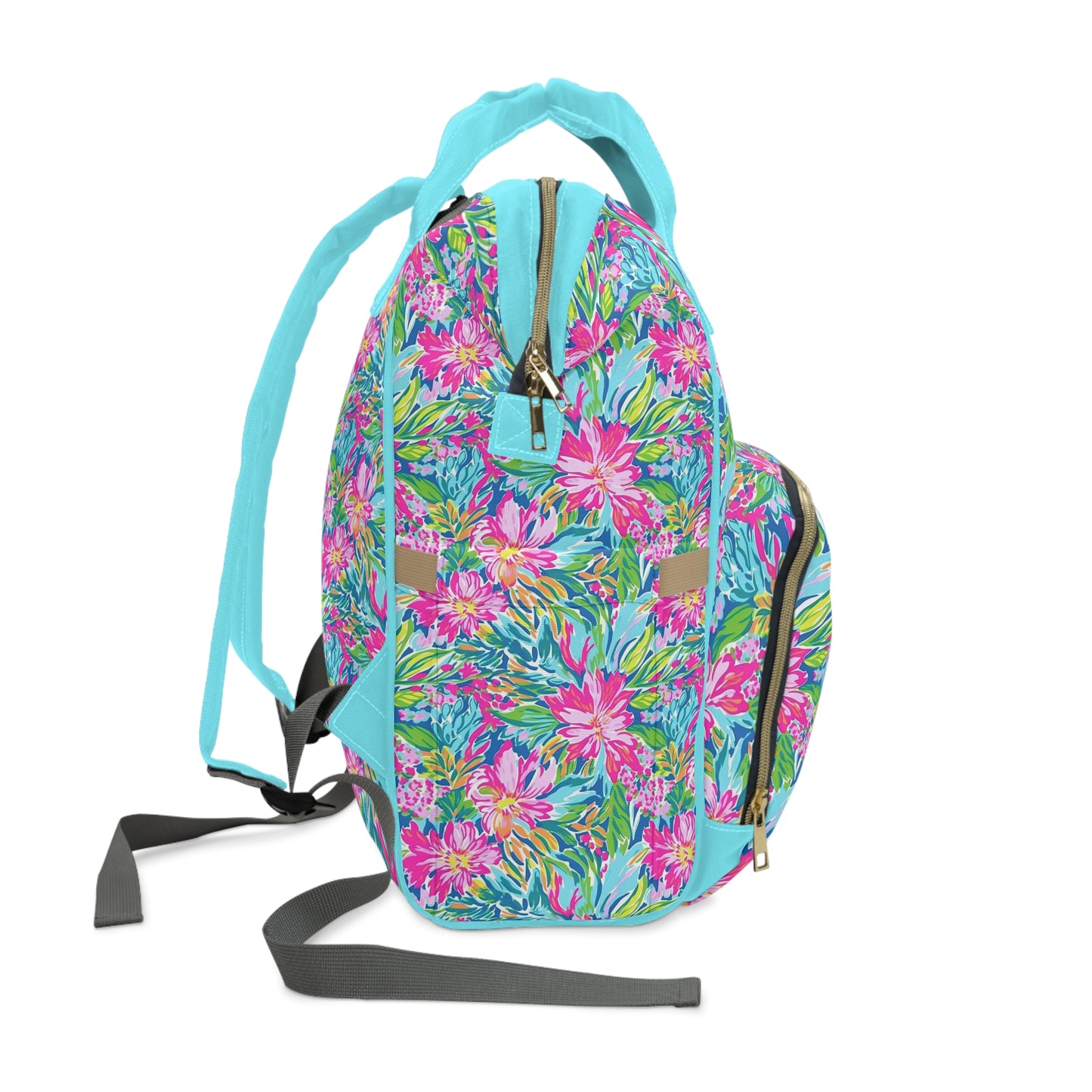 Sunlit Symphony: Large Blooms of Pink, Blue, and Green in Watercolor Multifunctional Diaper Backpack