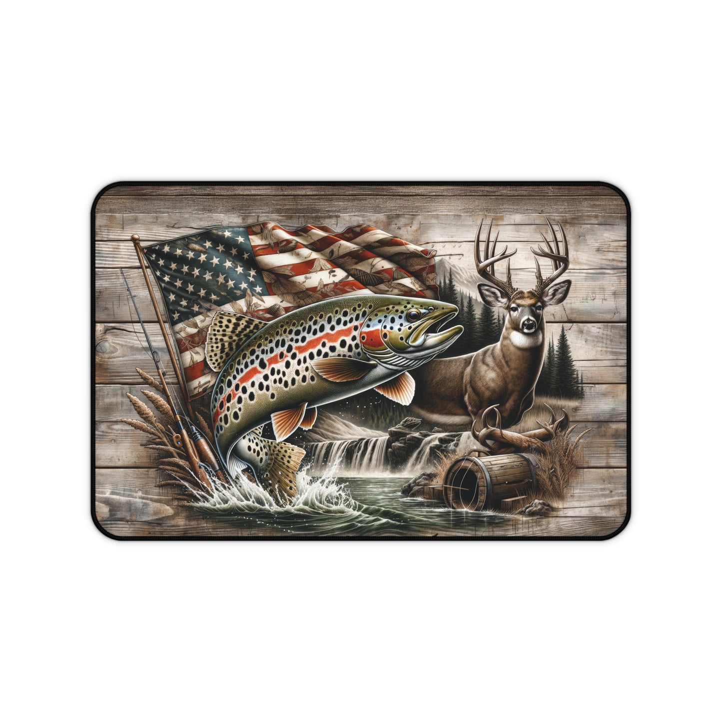 American Flag Trout Fishing Deer Camo Hunting Season Extended Gaming Mouse Pad  Desk Mat  - 3 Sizes