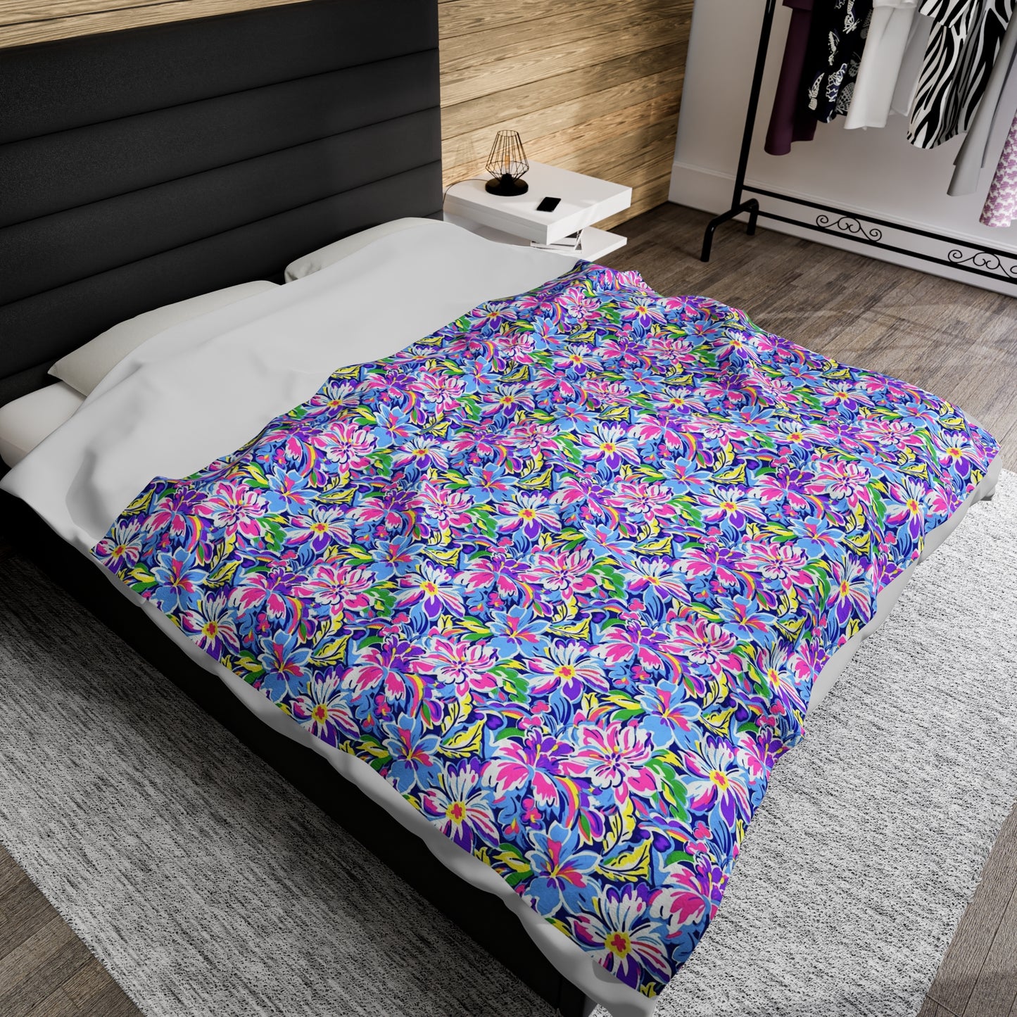 Tropical Burst: Vibrant Summer Flowers in Full Bloom Velveteen Plush Blanket 3 Sizes