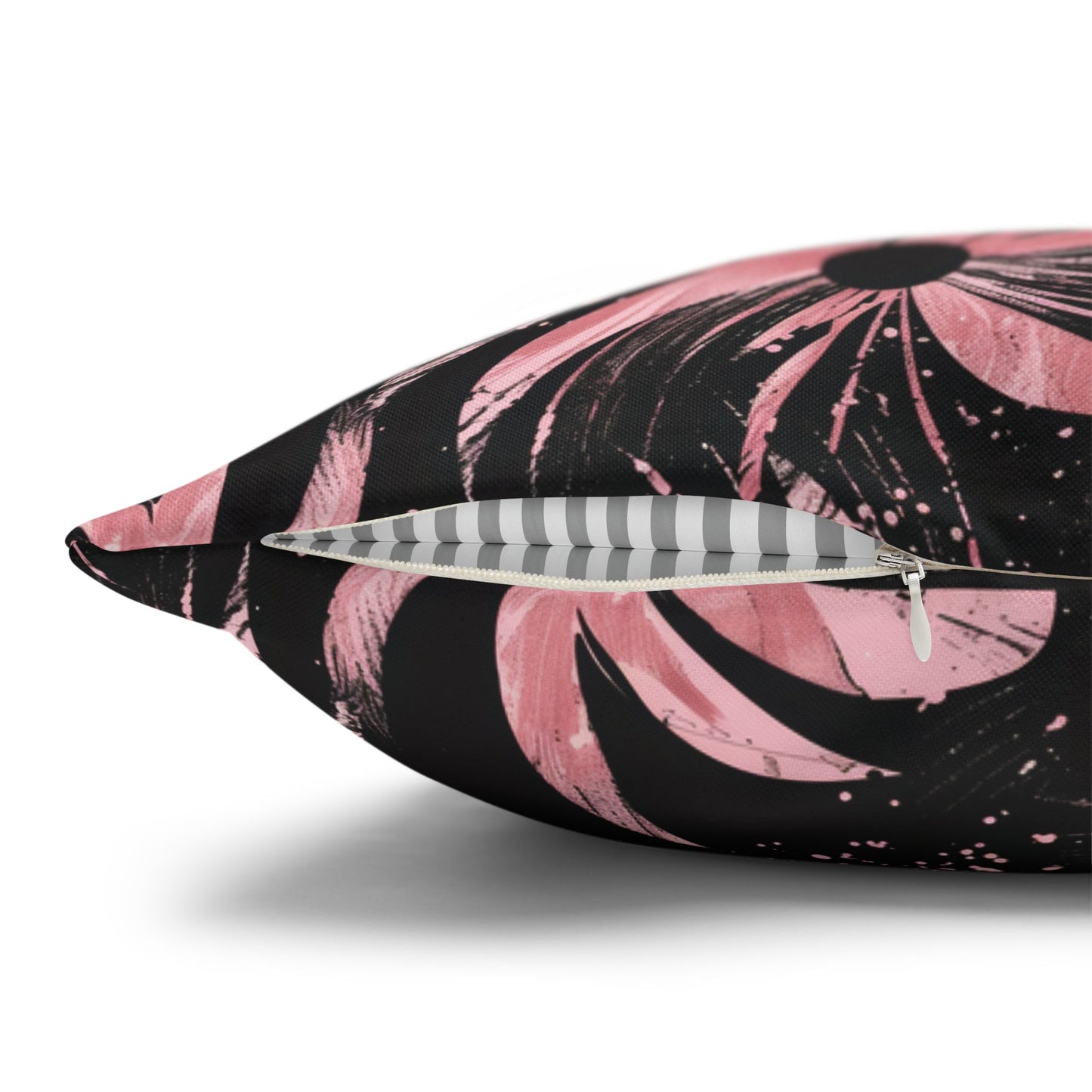 Stellar Blooms of Cosmic Pink on Midnight Black Design Spun Polyester Square Pillowcase 4 Sizes