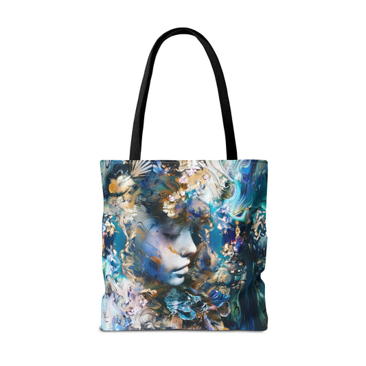 Underwater Mermaid in Flower Garden Canvas Tote Bag - 3 Sizes