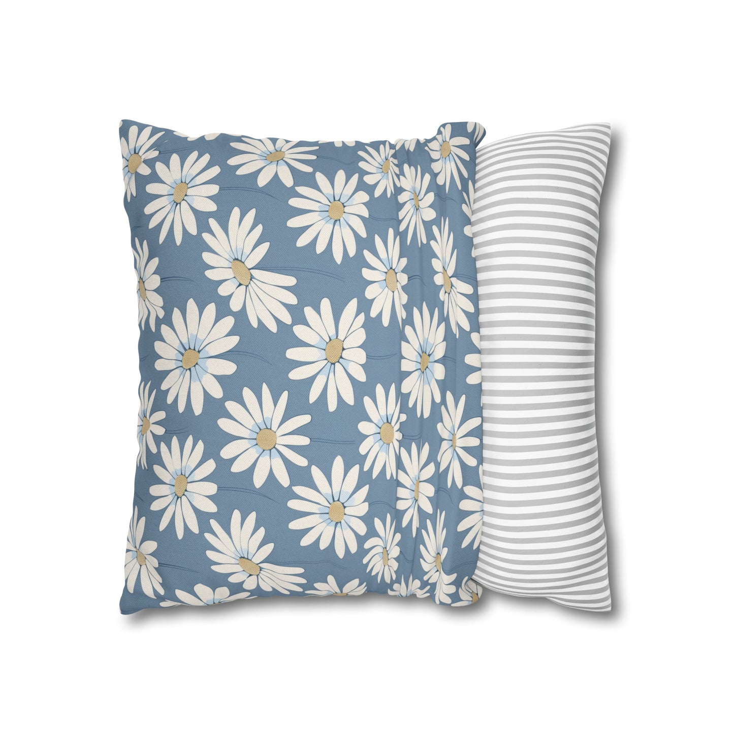 Charming White Daisies on a Soft Blue BackgroundSpun Polyester Square Pillowcase 4 Sizes