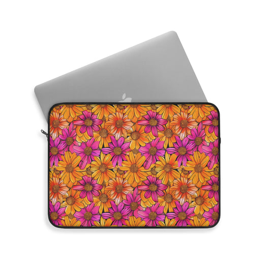 Vibrant Daisy Delight with Bold Orange and Pink Flowers Laptop or Ipad Protective Sleeve 3 Sizes Available