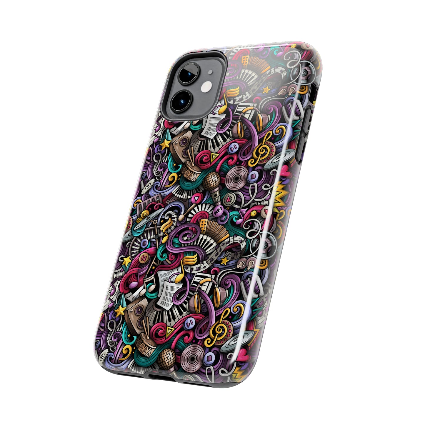 Musical Notes, Sheet Music, Swirls Cartoon Design Iphone Tough Phone Case