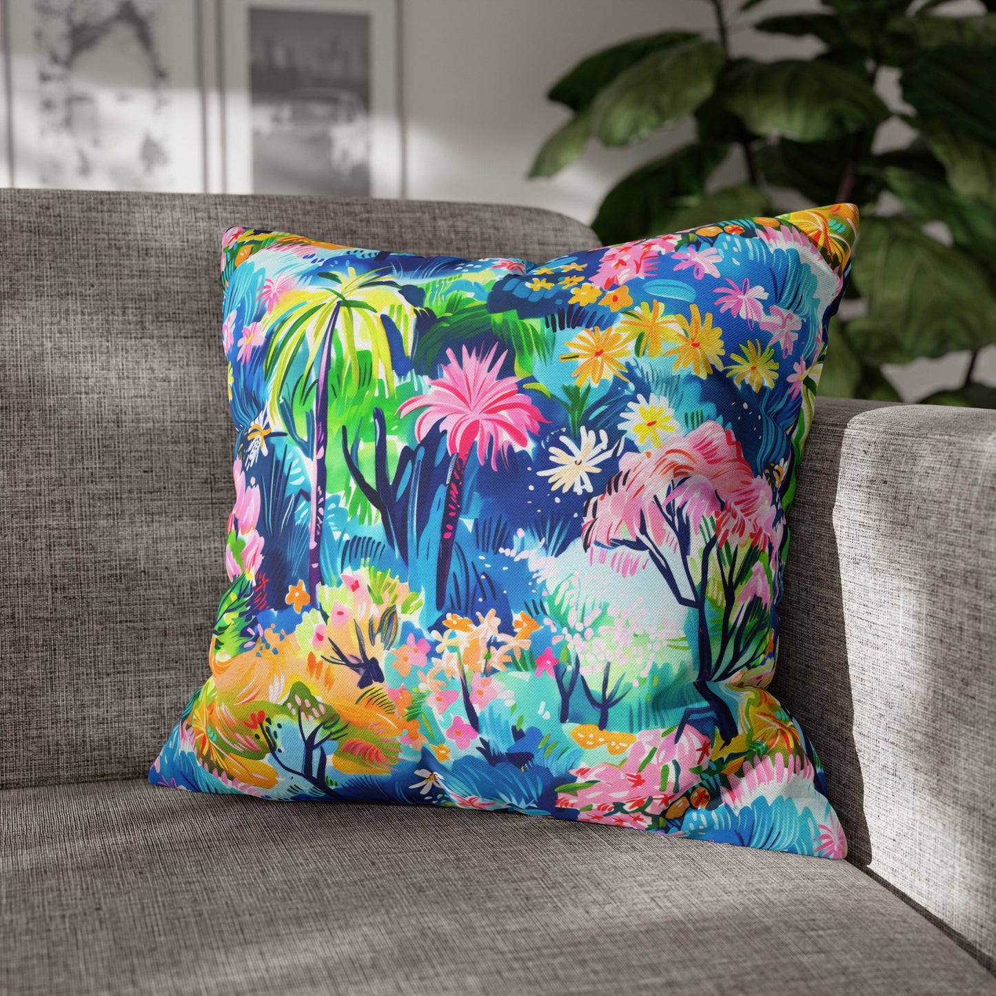 Kaleidoscope Canopy: Tropical Palm Symphony Spun Polyester Square Pillowcase 4 Sizes