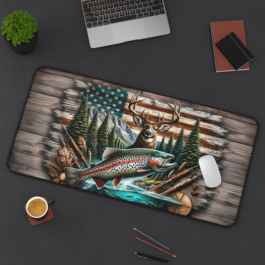 American Flag Trout Fishing Deer Camo Hunting Season Extended Gaming Mouse Pad  Desk Mat  - 3 Sizes