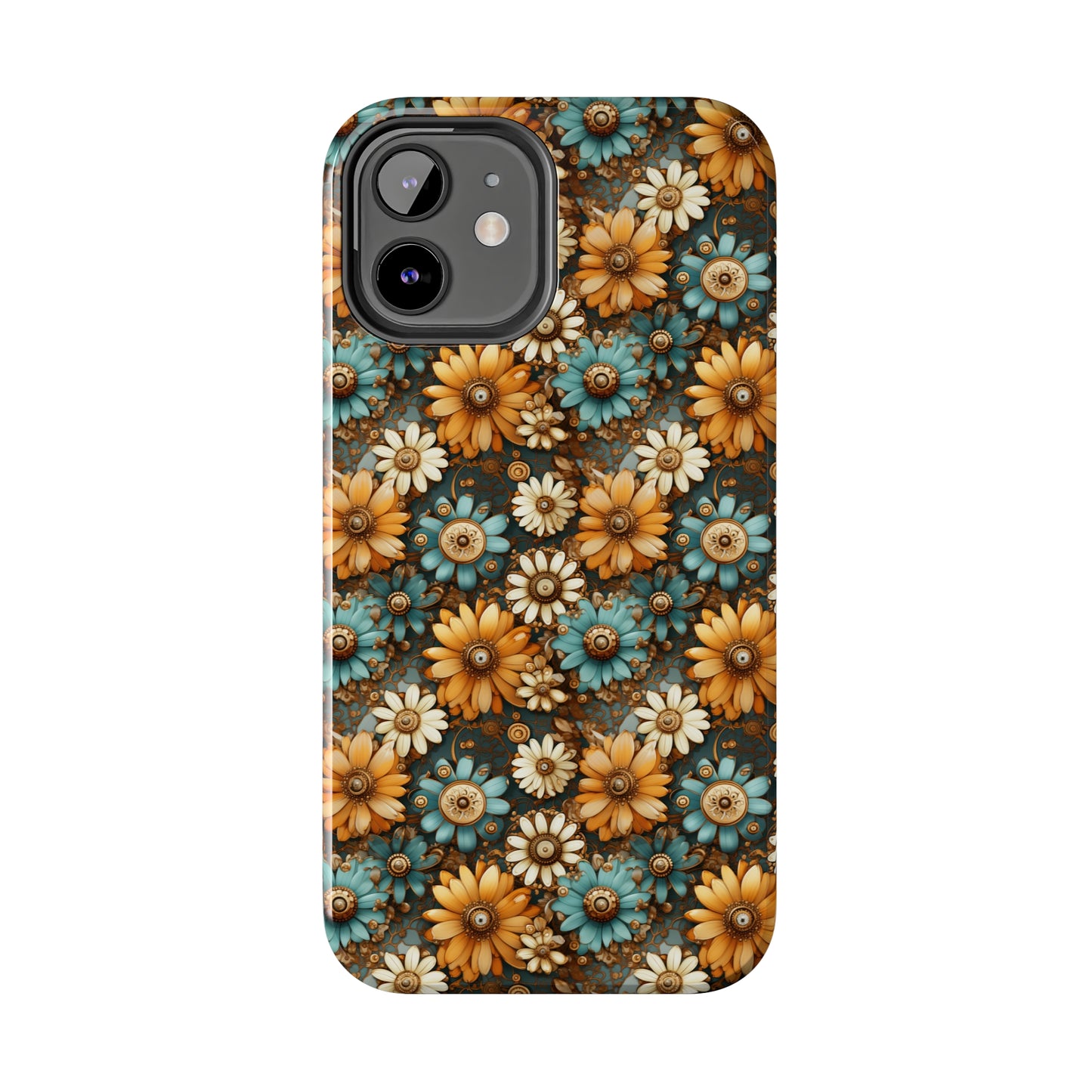 Victorian Steampunk Cream Gold and Teal Flowers with Gears and Mechanical Elements Iphone Tough Phone Case