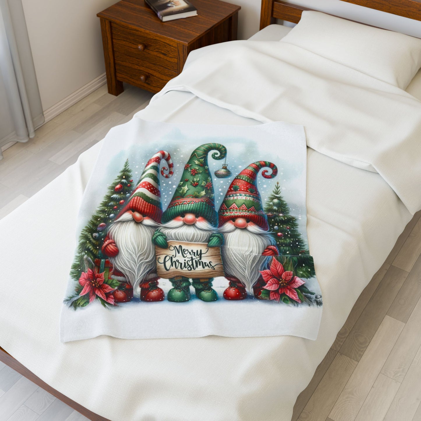 Gnomes Merry Christmas Velveteen Plush Blanket 3 Sizes
