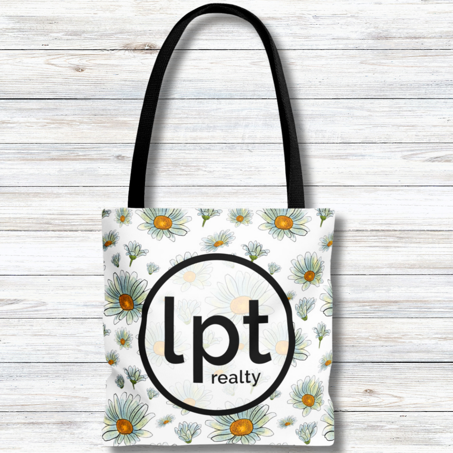 LPT Realty Logo on Watercolor Daisies Design - Canvas Tote 3 Sizes