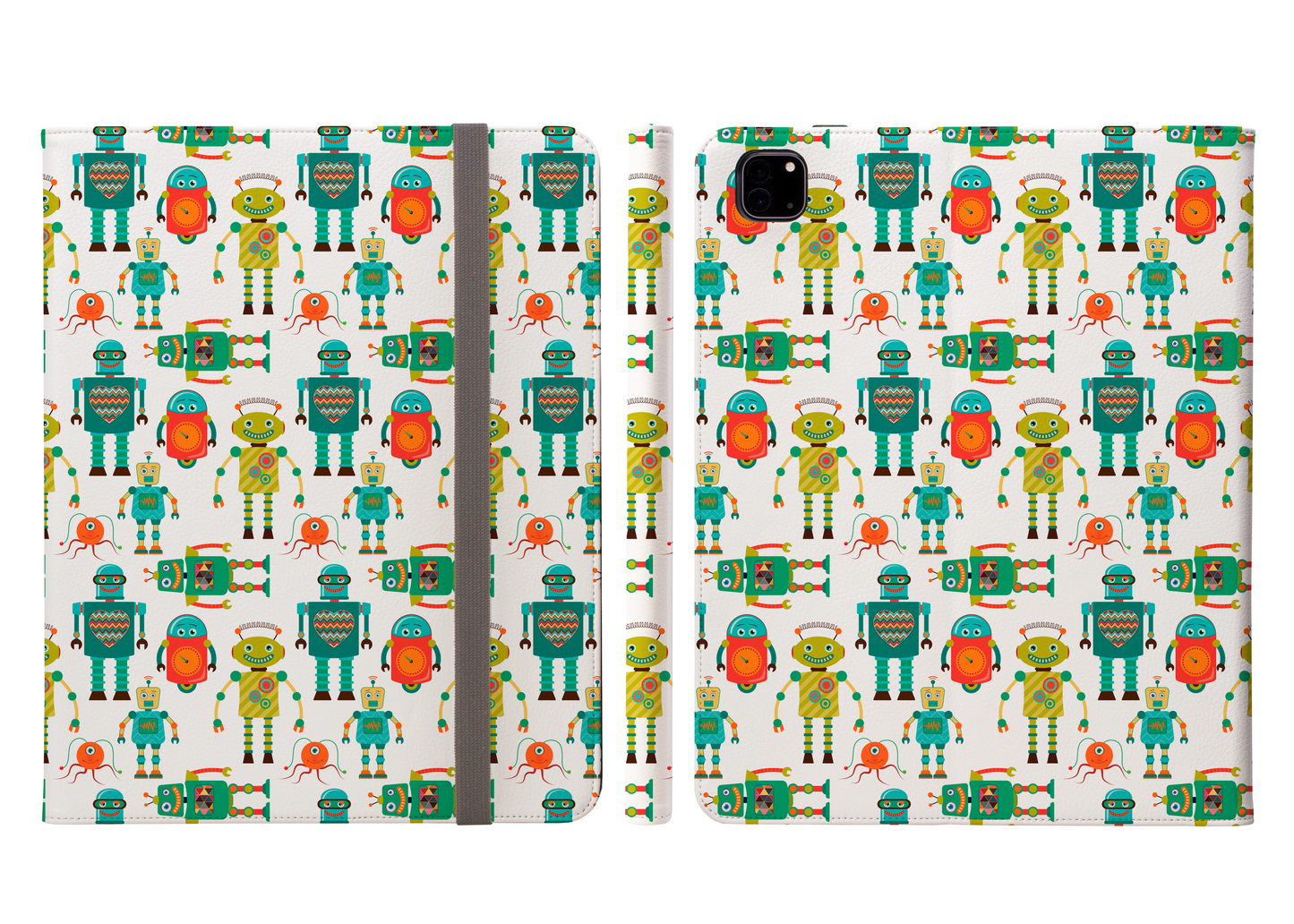 Quirky Robots in a Kaleidoscope in a Colorful Circuit Party Ipad Pro 11 & Pro 12.9 Protective Case and Pencil Holder