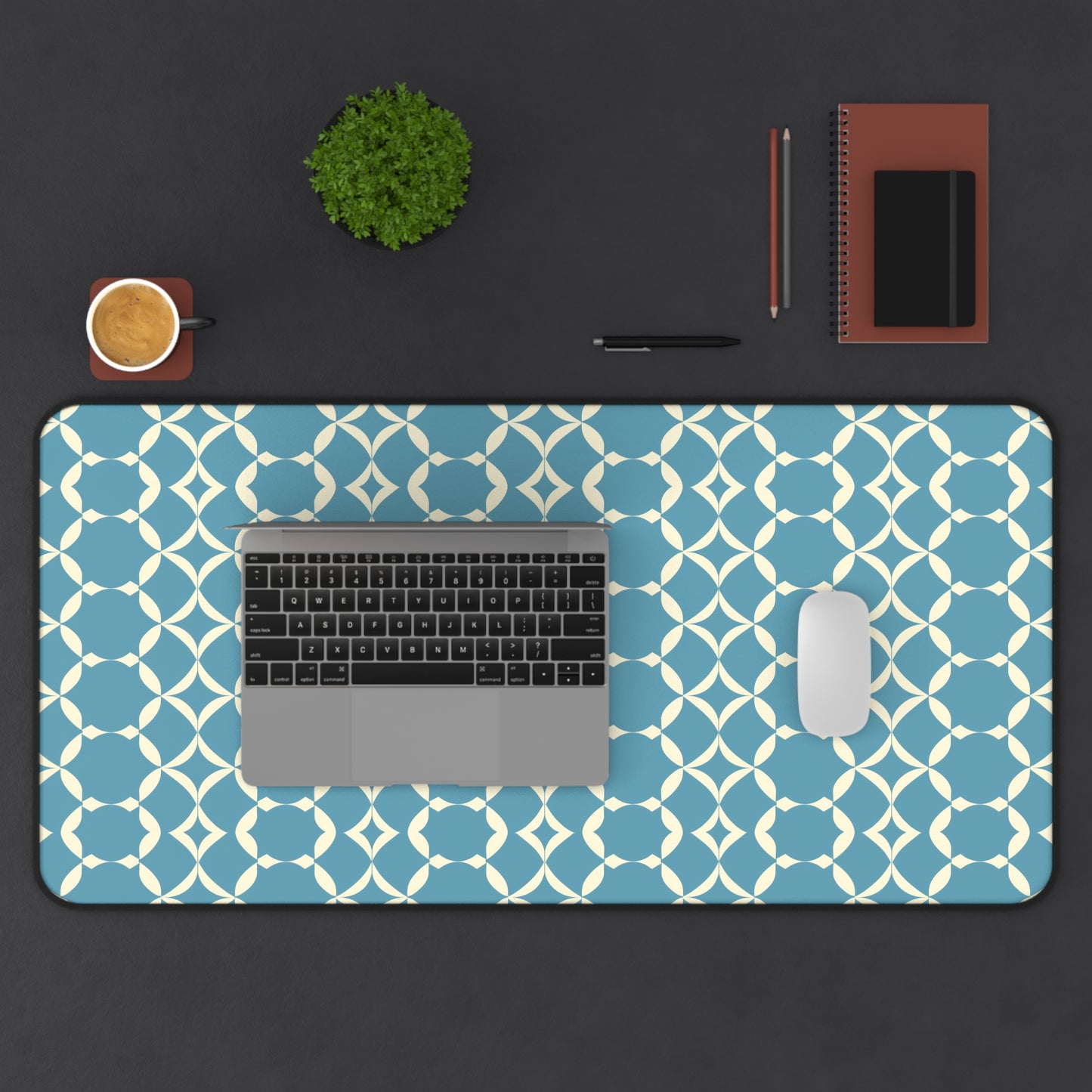 Modern Chic Aqua and Cream Geometric Pattern Extended Gaming Mouse Pad  Desk Mat  - 3 Sizes