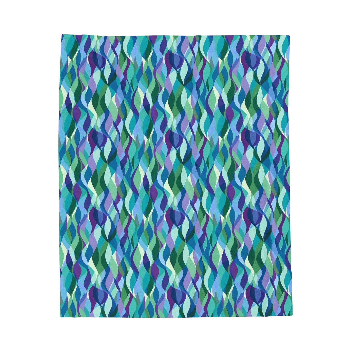 Modern Mosaic Art Ocean Waves of Blue and Green Velveteen Plush Blanket 3 Sizes