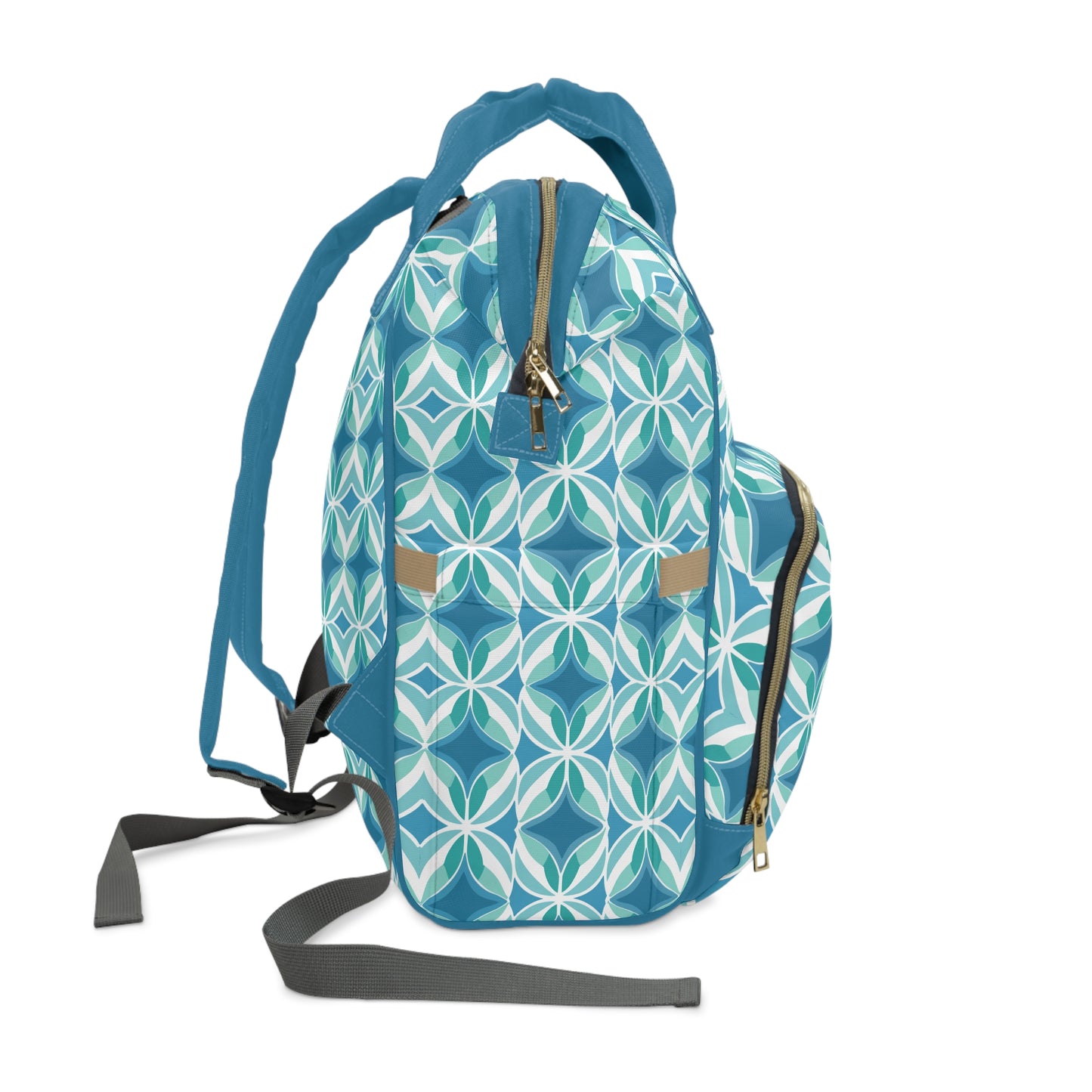 Retro Abstract Blue, Teal, and Aqua Pattern Multifunctional Diaper Backpack