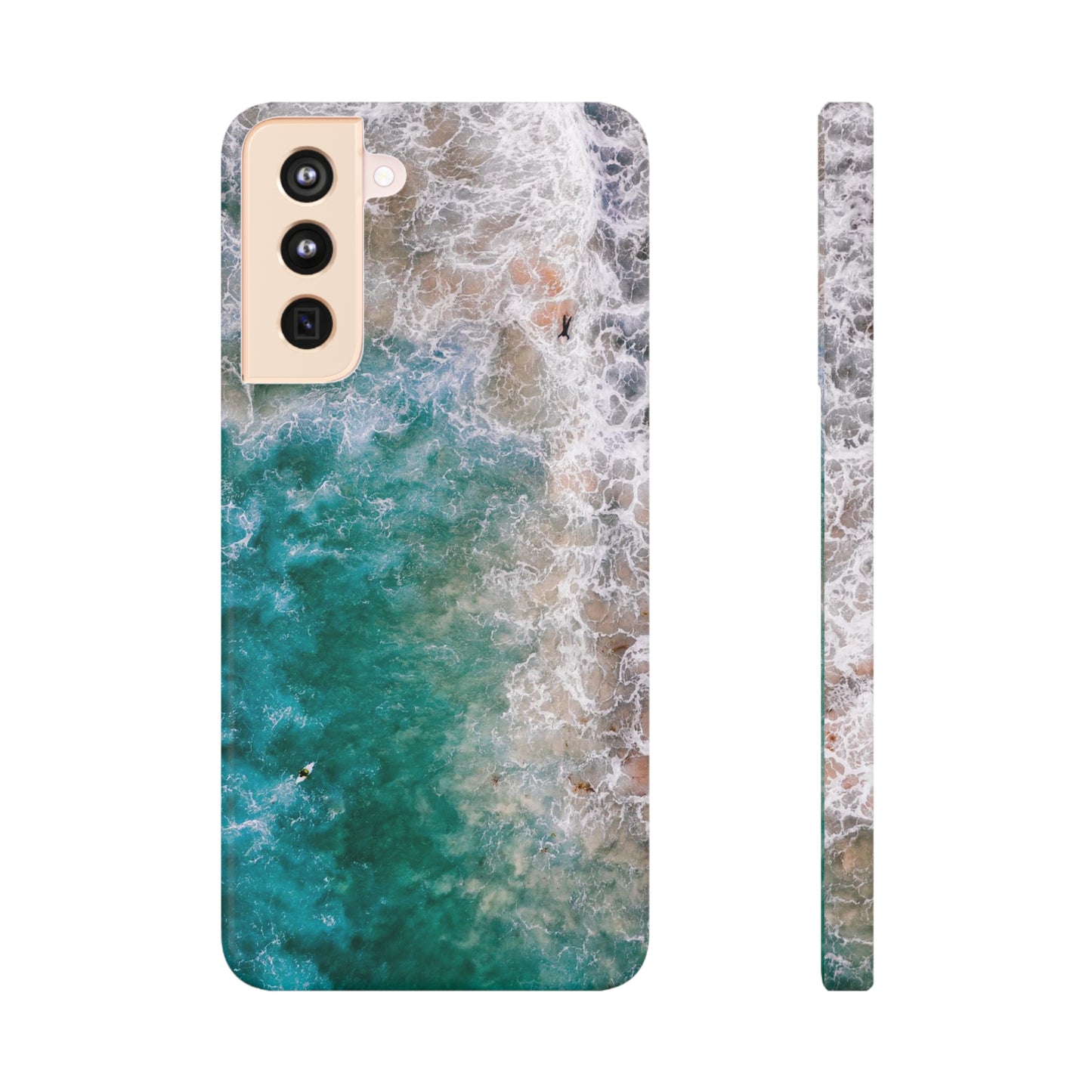 Ocean's Embrace: Deep Green Waters with White Waves Crashing onto the Beach Design Samsung Slim Cases