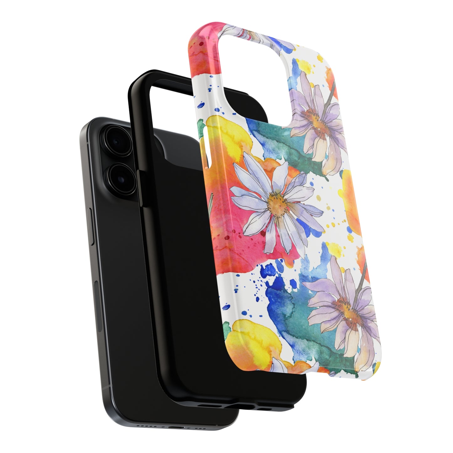 Large Colorful Watercolor Daisy Design Iphone Tough Phone Case