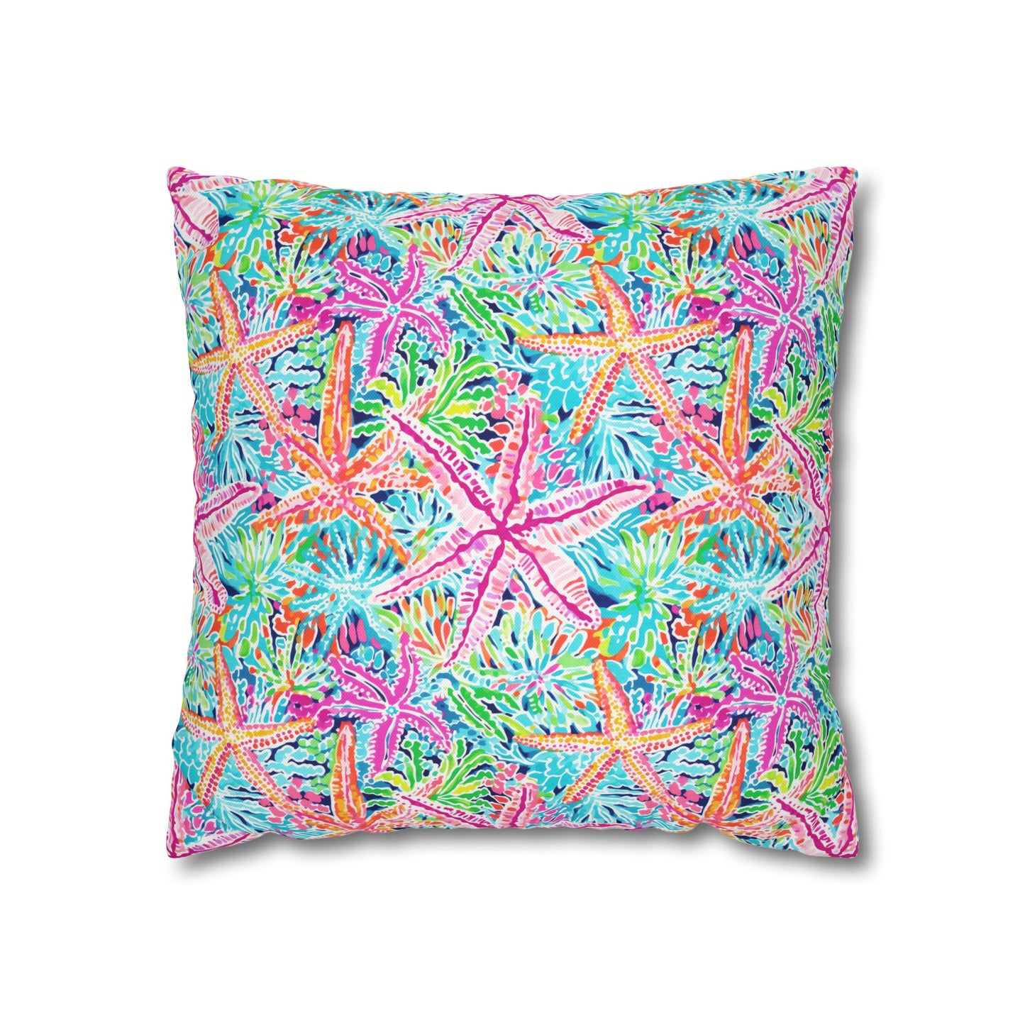 Oceanic Opulence: Vibrant Watercolor Starfish in a Sea of Color Spun Polyester Square Pillowcase 4 Sizes