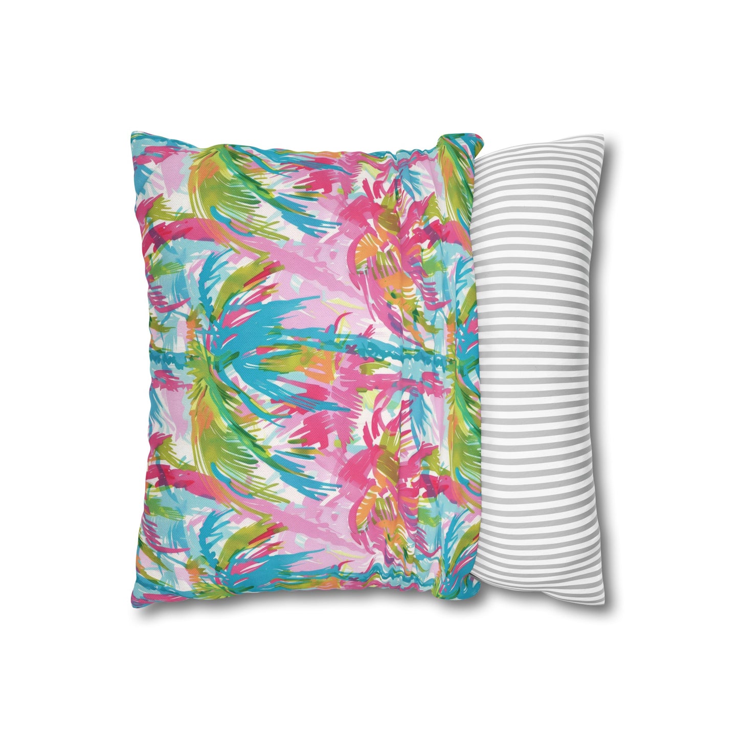 Pastel Paradise: Palm Trees in Soft Blues, Pinks, and Greens Spun Polyester Square Pillowcase 4 Sizes