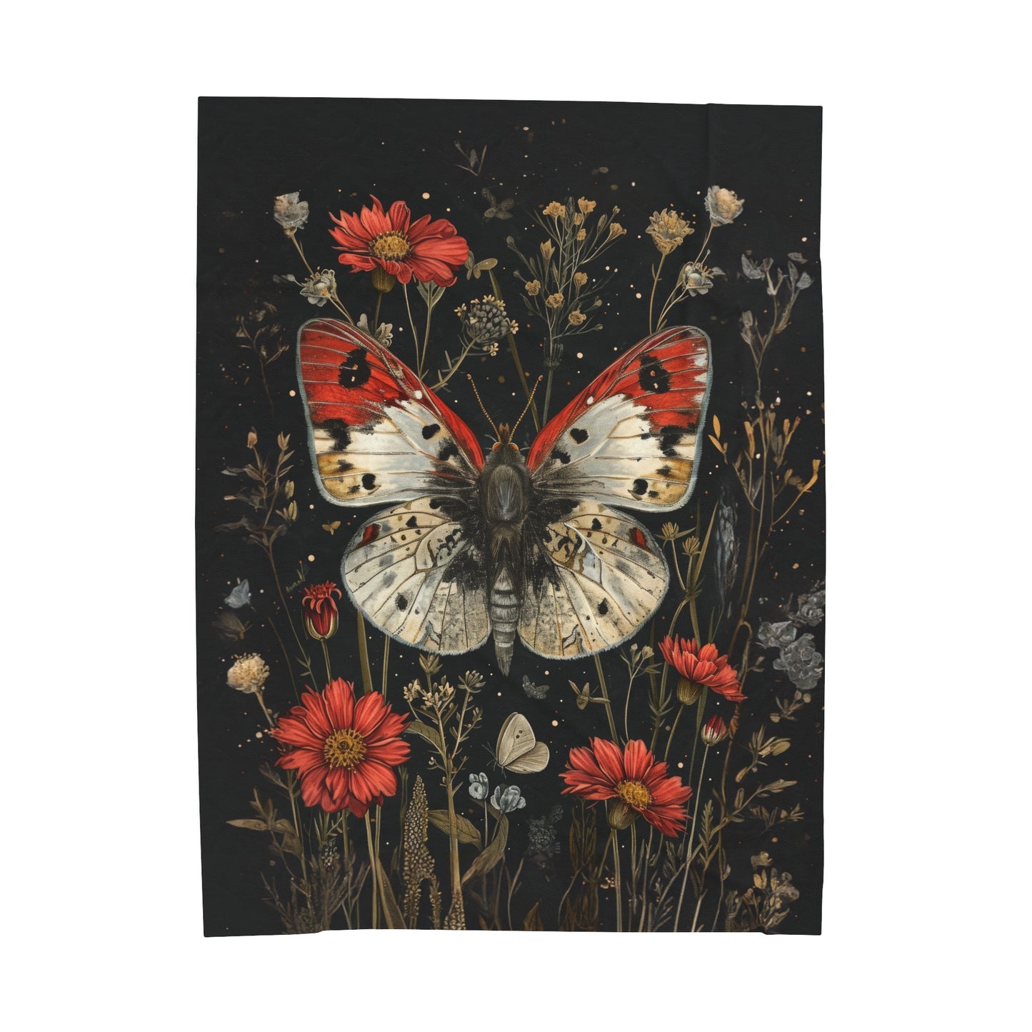 Nocturnal Botanical Blooms and Butterflies with Wildflowers Velveteen Plush Blanket 3 Sizes