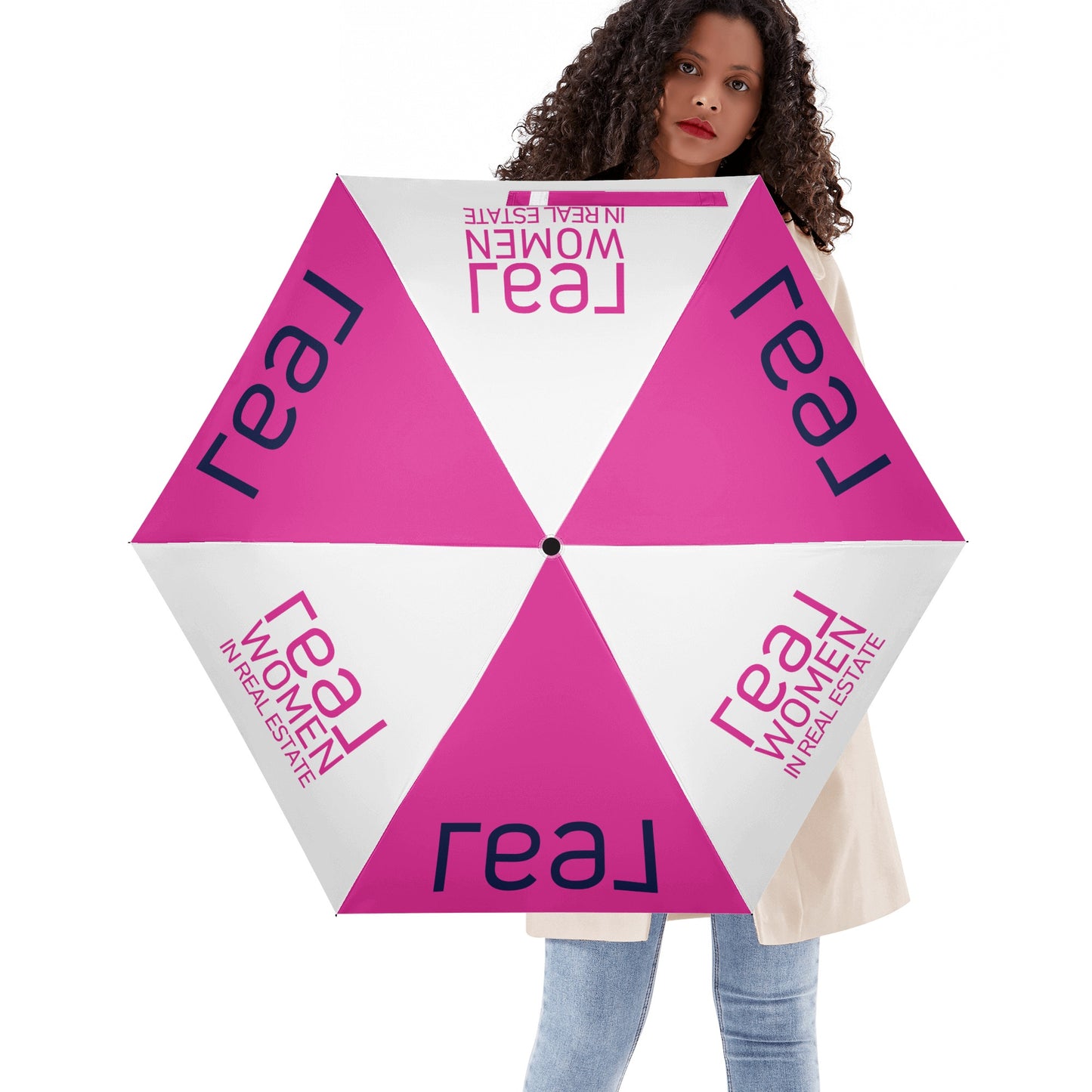 Umbrella Lightweight Auto Open & Close  - Real Women In Real Estate & Real Logo on Blue and White