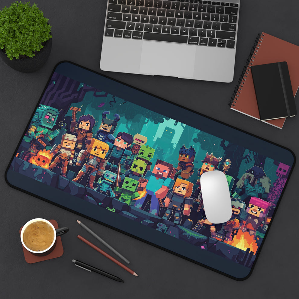 Minecraft Themed Characters at a Campfire Party Desk Mat Extended Gami ...
