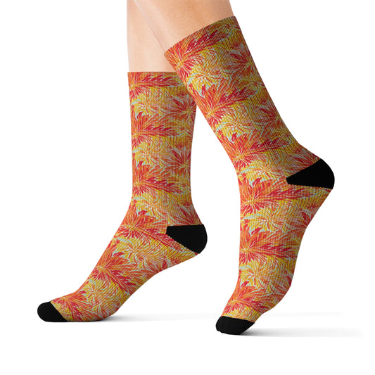 Golden Citrus Blooms: Vibrant Orange and Yellow Watercolor Flowers Ribbed Crew Socks